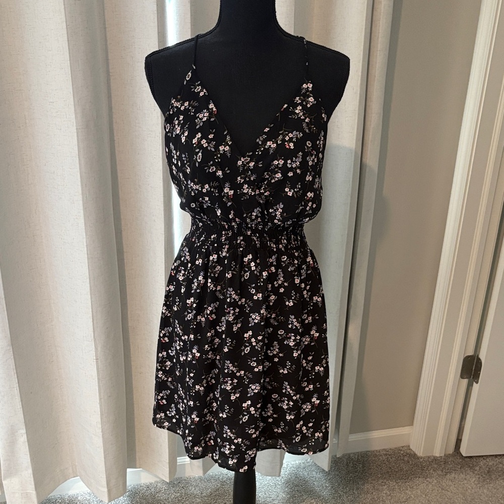 Lush Black and Pink Floral Mini Dress